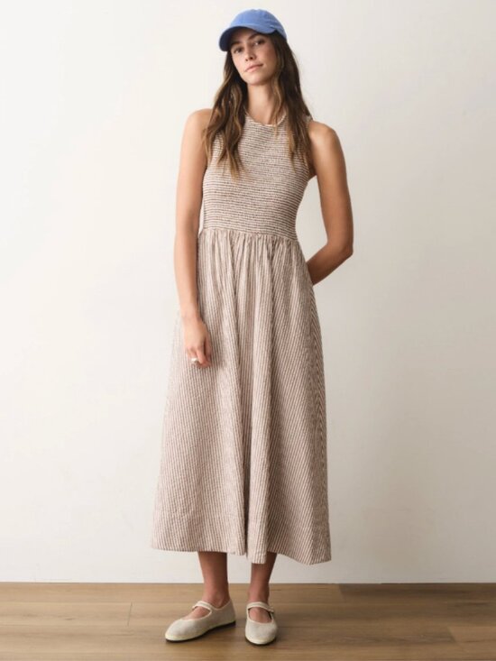 Marine Layer Dresses & Skirts - Marine Layer Darcy Seersucker Maxi Dress Mocha Stripe Brown Medium